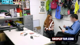 Redhead teen Violet Spice wearing Halloween costume caught stealing and got fucked by the security guard as a punishment